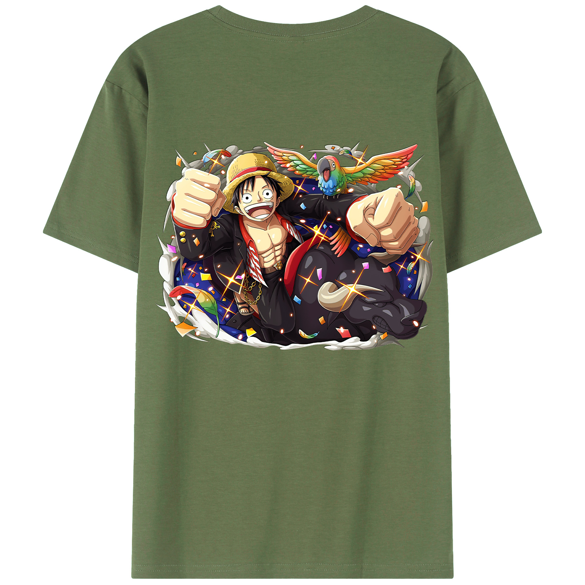 ワンピース モンキー・D・ルフィ ONE PIECE Monkey D. Luffy 綿100％ メンズ半袖Tシャツ（バックプリント） 通気性